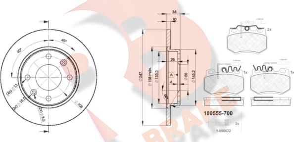 R Brake 3R05554689 - Комплект гальм, дисковий гальмівний механізм autocars.com.ua