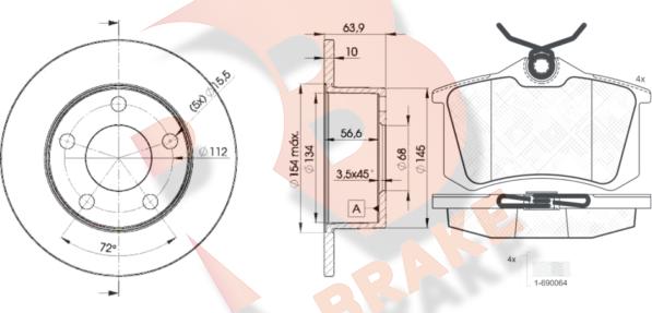 R Brake 3R06974060 - Комплект гальм, дисковий гальмівний механізм autocars.com.ua