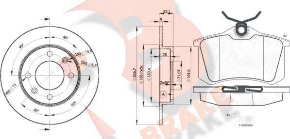 R Brake 3R06974746 - Комплект гальм, дисковий гальмівний механізм autocars.com.ua