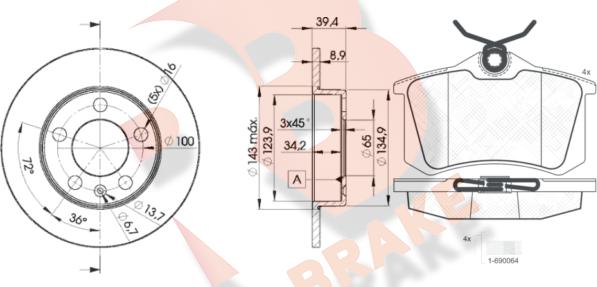 R Brake 3R06975601 - Комплект гальм, дисковий гальмівний механізм autocars.com.ua