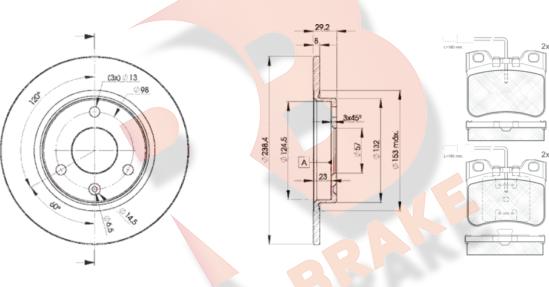 R Brake 3R07887199 - Дисковый тормозной механизм, комплект autodnr.net