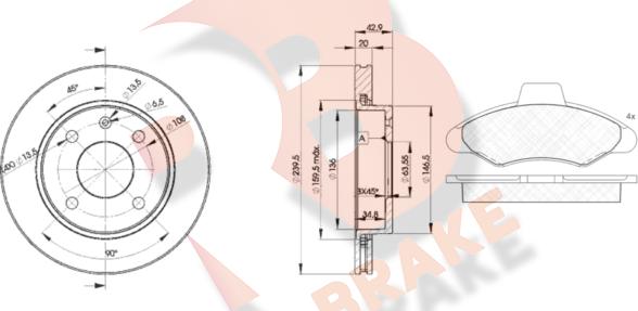 R Brake 3R07901064 - Комплект гальм, дисковий гальмівний механізм autocars.com.ua