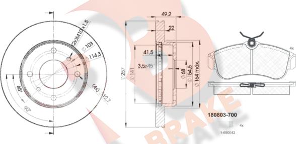 R Brake 3R08037101 - Комплект гальм, дисковий гальмівний механізм autocars.com.ua