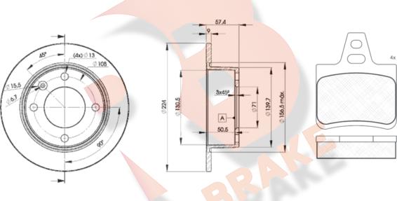 R Brake 3R08127811 - Комплект гальм, дисковий гальмівний механізм autocars.com.ua