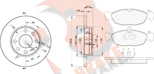 R Brake 3R08581240 - Комплект гальм, дисковий гальмівний механізм autocars.com.ua