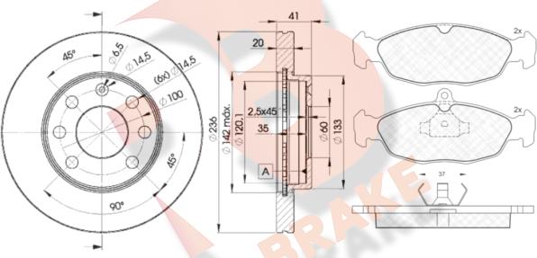 R Brake 3R08581440 - Комплект гальм, дисковий гальмівний механізм autocars.com.ua