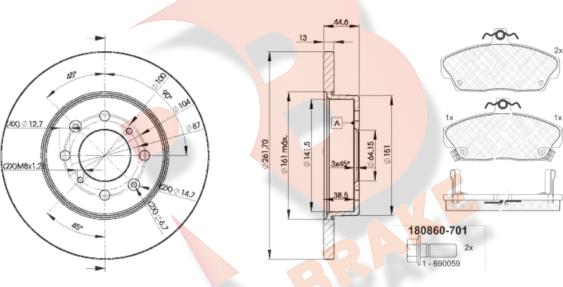 R Brake 3R08600841 - Комплект гальм, дисковий гальмівний механізм autocars.com.ua