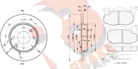 R Brake 3R08644689 - Комплект гальм, дисковий гальмівний механізм autocars.com.ua