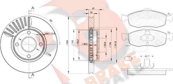 R Brake 3R09176784 - Комплект гальм, дисковий гальмівний механізм autocars.com.ua