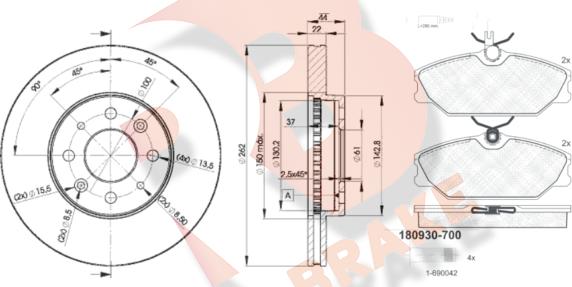 R Brake 3R09302232 - Комплект гальм, дисковий гальмівний механізм autocars.com.ua