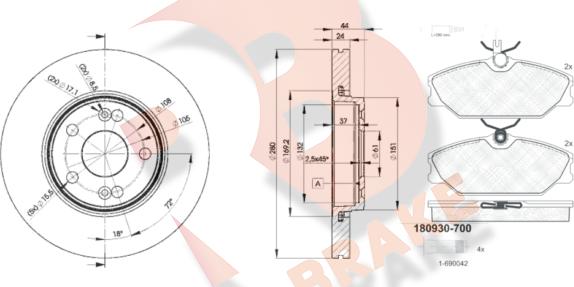 R Brake 3R09306198 - Дисковый тормозной механизм, комплект autodnr.net