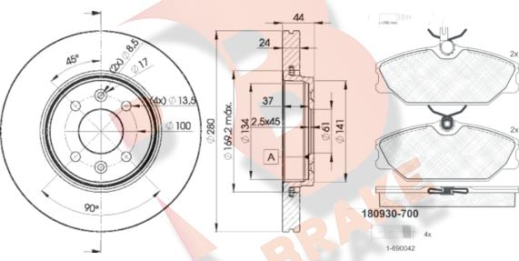 R Brake 3R09307829 - Комплект гальм, дисковий гальмівний механізм autocars.com.ua