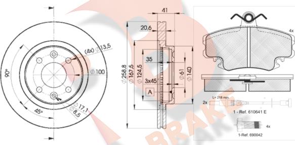 R Brake 3R09933550 - Комплект гальм, дисковий гальмівний механізм autocars.com.ua