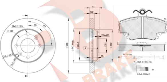 R Brake 3R09936572 - Комплект гальм, дисковий гальмівний механізм autocars.com.ua
