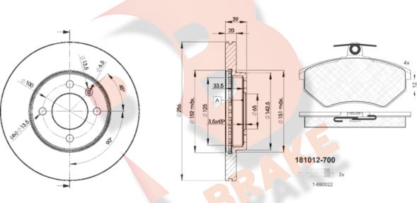 R Brake 3R10123790 - Комплект гальм, дисковий гальмівний механізм autocars.com.ua