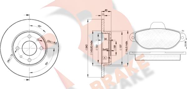 R Brake 3R10183465 - Комплект гальм, дисковий гальмівний механізм autocars.com.ua