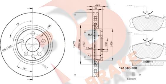 R Brake 3R10464620 - Комплект гальм, дисковий гальмівний механізм autocars.com.ua