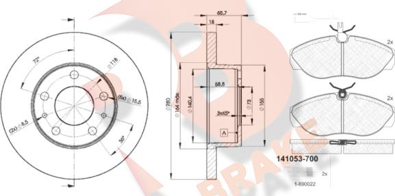 R Brake 3R10534680 - Комплект гальм, дисковий гальмівний механізм autocars.com.ua