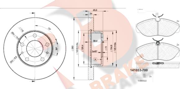 R Brake 3R10534681 - Комплект гальм, дисковий гальмівний механізм autocars.com.ua