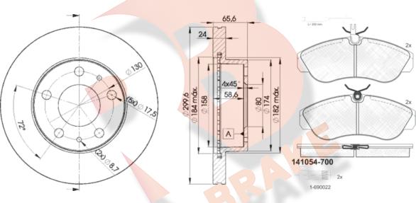 R Brake 3R10544682 - Комплект гальм, дисковий гальмівний механізм autocars.com.ua