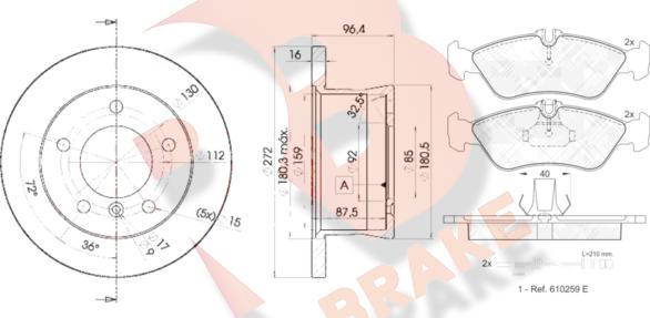 R Brake 3R11030183 - Комплект гальм, дисковий гальмівний механізм autocars.com.ua