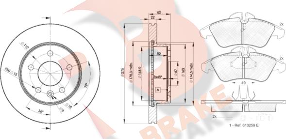 R Brake 3R11046380 - Комплект гальм, дисковий гальмівний механізм autocars.com.ua