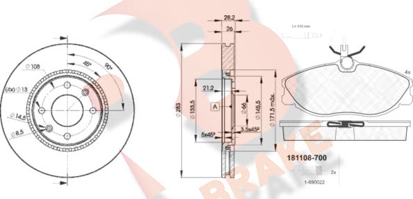 R Brake 3R11087406 - Комплект гальм, дисковий гальмівний механізм autocars.com.ua