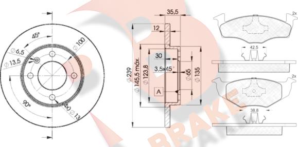 R Brake 3R11193300 - Комплект гальм, дисковий гальмівний механізм autocars.com.ua