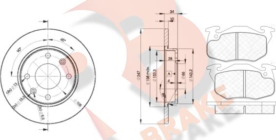 R Brake 3R11204689 - Комплект гальм, дисковий гальмівний механізм autocars.com.ua