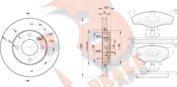 R Brake 3R11305303 - Комплект гальм, дисковий гальмівний механізм autocars.com.ua