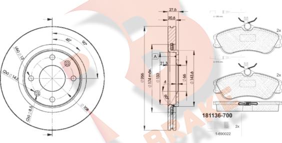 R Brake 3R11364697 - Комплект гальм, дисковий гальмівний механізм autocars.com.ua