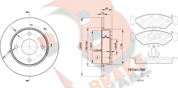 R Brake 3R11431063 - Комплект гальм, дисковий гальмівний механізм autocars.com.ua