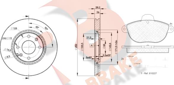 R Brake 3R11547406 - Комплект гальм, дисковий гальмівний механізм autocars.com.ua