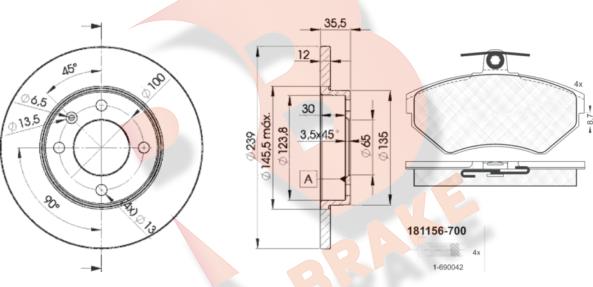 R Brake 3R11563300 - Комплект гальм, дисковий гальмівний механізм autocars.com.ua