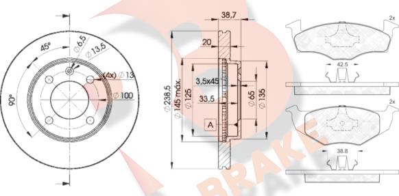 R Brake 3R11783975 - Комплект гальм, дисковий гальмівний механізм autocars.com.ua