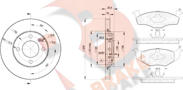 R Brake 3R11785303 - Комплект гальм, дисковий гальмівний механізм autocars.com.ua