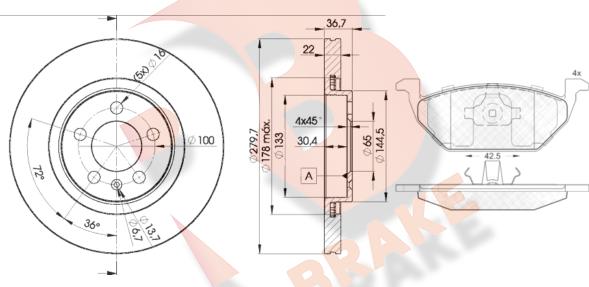 R Brake 3R11845603 - Комплект гальм, дисковий гальмівний механізм autocars.com.ua