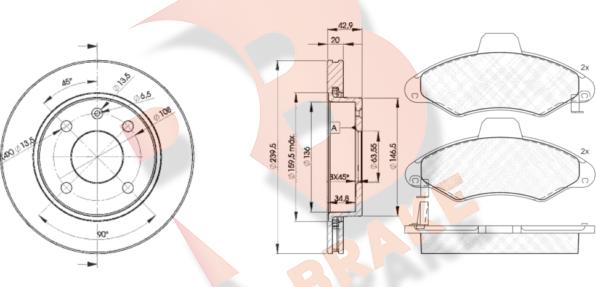 R Brake 3R12291064 - Комплект гальм, дисковий гальмівний механізм autocars.com.ua