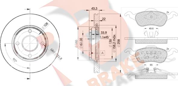 R Brake 3R12645344 - Комплект гальм, дисковий гальмівний механізм autocars.com.ua