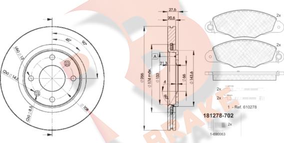 R Brake 3R12784697 - Комплект гальм, дисковий гальмівний механізм autocars.com.ua