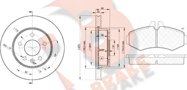 R Brake 3R12886380 - Комплект гальм, дисковий гальмівний механізм autocars.com.ua