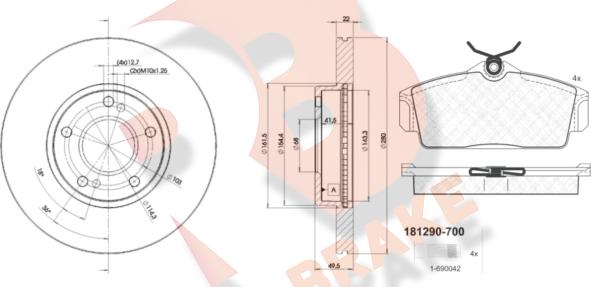 R Brake 3R12901057 - Комплект гальм, дисковий гальмівний механізм autocars.com.ua