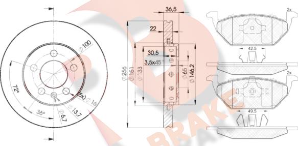 R Brake 3R13385602 - Комплект гальм, дисковий гальмівний механізм autocars.com.ua