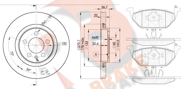 R Brake 3R13385603 - Комплект гальм, дисковий гальмівний механізм autocars.com.ua