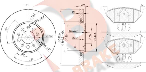 R Brake 3R13385604 - Комплект гальм, дисковий гальмівний механізм autocars.com.ua