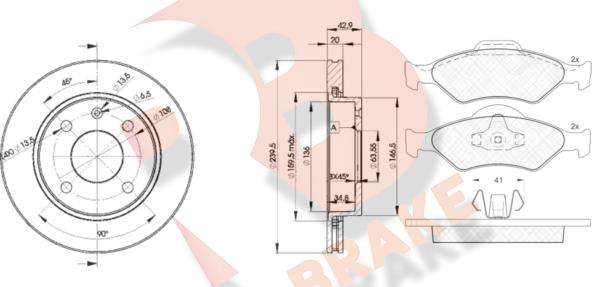 R Brake 3R13441064 - Комплект гальм, дисковий гальмівний механізм autocars.com.ua