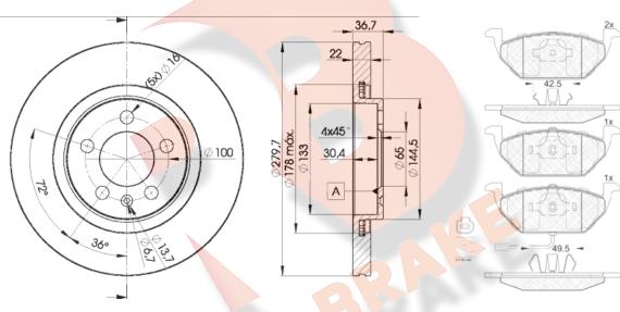 R Brake 3R13495603 - Комплект гальм, дисковий гальмівний механізм autocars.com.ua