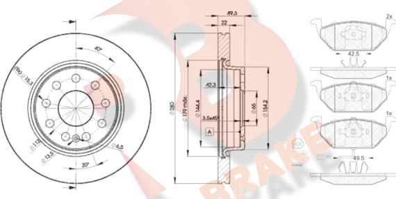 R Brake 3R13495614 - Комплект гальм, дисковий гальмівний механізм autocars.com.ua