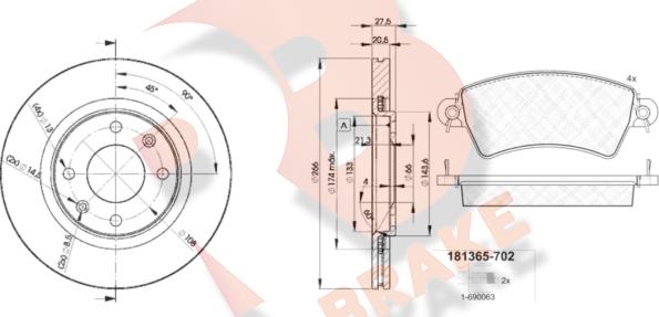 R Brake 3R13654697 - Комплект гальм, дисковий гальмівний механізм autocars.com.ua