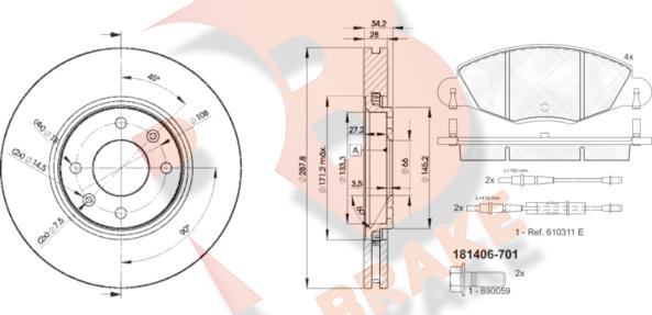 R Brake 3R14064753 - Комплект гальм, дисковий гальмівний механізм autocars.com.ua